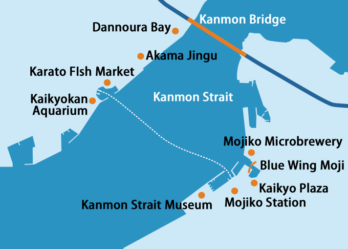 	関門連絡船のルート図